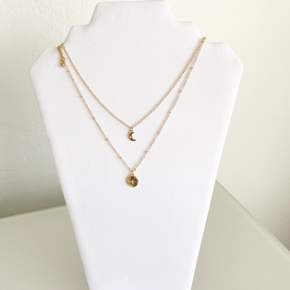 2 Layer Adjustable Moon Burst Gold Necklace Chain